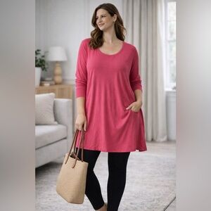 JM Collection Woman Pink Tunic Dress 3X Plus‎ Size Long Sleeve Stretch
